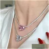 Pendant Necklaces Fashion Tennis Heart Necklace Designer 925 Sterling Sier Chain Pink White 5A Cubic Zirconia Diamond Woman Chokers Dhqhq