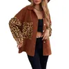 Jackets feminino Menas de outono Menas de outono estampa de leopardo Pescoço de manga longa Casaco curto de peito único para meninas marrom