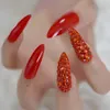 False Nails Long Red 3D Rhinestone Fake Nail Sexy Full Cover Sharp Adult Party Designed Smooth Art Tips