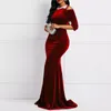 Vestidos casuais Retro Red Velvet Mermaid Dress Long Women Dinner Night Evening Elegant Ladies Bodycon Peplum Ruffle Vintage Maxi Party