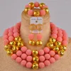 Necklace Earrings Set Orange Simulated Pearl Jewelry Nigerian Beads Costume African For Women FZZ21