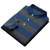 Polos pour hommes pull à manches longues printemps rayé automne coton revers T-shirt jeune et d'âge moyen hommes robe polo chemise 8717