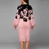 Vêtements ethniques Floral imprimé manches bouffantes robe moulante femmes 2023 automne vintage o cou élégant fête bureau mince robes de travail robes