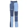 Women's Pants Women Fashion Paneled Straight-leg Patchwork Jeans Mid-rise Color Block Loose Casual Wide-leg Trousers With Pockets