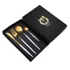 Dinnerware Sets 4PCS Mirror Golden Stainless Steel Set With Box Knife Fork Spoon Luxury Cutlery Kitchen Flatware Gift