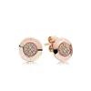 Women Men Rose Gold Disc Stud Earrings for Pandora Real Sterling Silver Hip Hop Party Jewelry CZ Diamond Girlfriend Gift Earring Set with Original Box