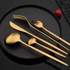 Dinnerware Sets Gold 6Pcs Matte Flatware Cutlery Set Sainless Steel Home Party Fork Spoon Butter Knife Kitchen Dinner Tableware