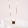 Pendentif Colliers Vintage PVD Plaqué Or 316L En Acier Inoxydable Rectangle Bleu Lapis Collier Carré Pour Femmes Filles Mode Bijoux Cadeau