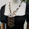Hänge halsband lii ji äkta stenbrun halsband 63 cm pärla mor till tasslar kvinnor smycken gåva
