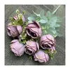 Dekorativa blommor Silk Blommor Arrangemang Artificiell beläggning Dew Rose Wedding Pography Bouquet Home Living Room Garden Fake Roses Decor