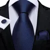 Bow Ties Dibange Top granatowy solidny krawat dla mężczyzn Silk Men's Hanky ​​Cuffinks Secon Suit Business Wedding Party MJ-7140