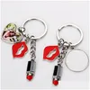 Keychains Lanyards sublimering Blank Diy Heart Round Rund Red Lip Lipstick Alloy Sier Plated Pendants Designer Jewelry Lover Key Rings Dhtyd