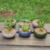 Практическая круглая керамика садовая горшка, дышащие мини -плантаторы для дома на рабочие столы сочные растения.