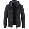 남성 스웨터 2023 후드 리드 격자 무늬 프린트 긴 소매 스웨터 가을 겨울 플러시 대형 캐주얼 카디건 코트