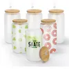 1 set 16oz Sublimation Glass Mugs Blanks Bamboo Lid Frosted Beer Can Glass Borosilicate Tumbler Mason Jar Cups With Plastic Straw for Iced Coffee ss0105
