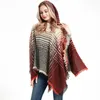 Schals Farbverlauf Streifen Feine Frauen Poncho Mode Gestrickte Quaste Pullover Capes Pullover Mit Kappe Schal Luxus