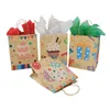 Impression d'anniversaire personnalisée Biodégradable recyclé Kraft Paper Candy Gift Hand Sacs A373