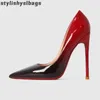 أحذية اللباس أحذية النساء أزياء عالية العلامة التجارية الأحمر وأشار أسفل مضخات الأسود رقيقة كعب 8 سنتيمتر 10 سنتيمتر 12 سنتيمتر الضحلة مثير أحذية الزفاف 43 010523H