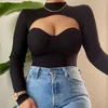 Women's Blouses Echoine Long Sleeve Ribbed Stretch Tshirt Shirt Blouse Black Sexy Skinny Hollow Out Knitted Top Streetwear Clubwear Autumn