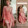 Women's Sleepwear Sexy Women's Padded Pajamas Autumn Winter Golden Velvet Lace Sling Pajama Dress Home Suit Valentine's Day Gifts