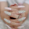 False Nails Long Red 3D Rhinestone Fake Nail Sexy Full Cover Sharp Adult Party Designed Smooth Art Tips