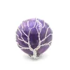 Yowost naturliga ädelstenar runda ring silver färg reiki träd av livstråd wrap finger ringar storlek justerbar för kvinnor män smycken bt013