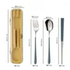 Dinnerware Sets 3Pcs/set Steel Knife Fork Spoon Cutlery Set Family Travel Portable With Storage Case Picnic Tableware