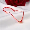 Anklets NYMPH Real 24K Gold Anklet Pure 999 Heart Pendant 18K Ball Hand Woven Adjustable Red Rope For Women Fine Jewelry Gift S527