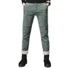 Men's Pants Winter Trousers Multi Pockets Solid Color Cold Resistant Fleece Lining Warm Corduroy Men For School