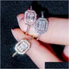 Br￶llopsringar lyxiga smycken Square Designer Ring Round Sier Rose Gold Plated White AAA Cubic Zirconia Storlek 69 Sydamerikanska Engage DH4RS