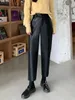 Men s Pants Syiwidii Burgundy Leather Women Wide Leg Trousers Korean Style Y2k Fashion Loose High Waisted Black Pu Baggy 230104