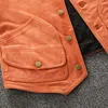 Men's Vests Sheepskin Mens Quality Summer Coat Genuine Orange Color Big Tall Man Weskit S Waistcoat Real Leather Vest 4XL