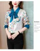 Women's Blouses Silk Shirt Women's Long-sleeved 2023 European Goods High-end Western Style Loose Ribbon Printing Mulberry Top