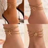 Tobilleras 1 Uds Boho Color dorado borla cadena pulsera tobillera encantos serpiente/concha/corazón pierna sexy tobillo a pie joyería de playa regalos