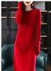 Casual Kleider Herbst Winter Verdickte Reine Wolle Kleid frauen Pullover Rundhals Knie Kaschmir Gestrickte Rock W114