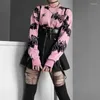 Kadın Sweaters Y2K Gotik Yarasa Baskı Siyah Kazak Peri Grunge Moda Kış estetik Pembe Külot Harajuku Uzun Kollu Üst