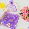 Embrulho de presente 100pcs 10x12cm Butterfly Design Organza Transparent Chiffon Jewelry Bags Tle Fabric Saco de casamento Droga Droga Home Garden Dhzcd