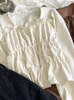 Kadın Bluzları Xgoth Bahar Sonbahar Fransız Vintage Gömlek Kadın Kare Boyun Kulak Kenar Kırışıklık Top Girly All-Mwatch İnce Storuroy Uzun Kollu