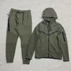 Tracksuit set blå dragkedja hooded mode cardigan hoodies bälte ficka tröjor kostymer hösten vinter solid jogger sport