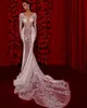 Sexy Deep V Neck Mermaid Wedding Dresses Illusion Full Sleeve Bridal Gown Custom Made Ruffles Sequined Beading Vestido De Novia