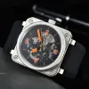 2023 new Wristwatches Men bell Automatic Mechanical Watch Brown Leather Black Rubber ross Wristwatches watch gift h2253O