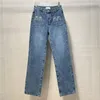 Letter Rhinestone Jeans Trousers for Women High Waist Slim Straight Pants Female Fashion Designer Denim Pant Clothing