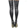 Women Socks 2023 Womene Sexy Pu Leather Stockings Thigh High Black Red Gold Over Kne Long Boot