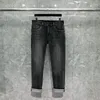 Herr jeans mörkgrå mäns H -märke högkvalitativ tvättad bomull raka denims byxor lyxiga mode casual retro sportmän byxor