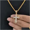 Pendant Necklaces Shining Diamond Stone Cross Pendants Necklace Jewelry 18K Real Gold Plated Men Women Gift Religious Drop Delivery Dhvdh