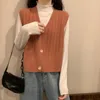 Women's Sweaters Vintage V-neck Knitted Vest Sweater Women Sleeveless Pullover Elasticity Loose Female Casual Oversized 2023