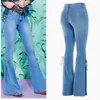 Men S PANK Mode Hoge taille Wandelde Jean Bow Boot Cut Cutual Lady Lace Up Trousers Cowgirl Vintage Blue Bell Bottom Denim Y2K 230104