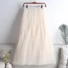 Skirts Solid Pleated Fairy Gauze Skirt Spring 2023 Slim Line Large Swing Medium Length Summer Versatile Elastic