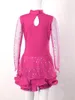 Vêtements de scène à manches longues robe de danse de Ballet enfants robes de patinage de danse pour les filles paillettes ballerine maille Tutu Costumes latins