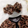 Clothing Sets Autumn Winter Toddler Girls Letter Leopard Print Fur Patchwork Long Sleeve Dress Jacket Tops Headband Baby's 230105